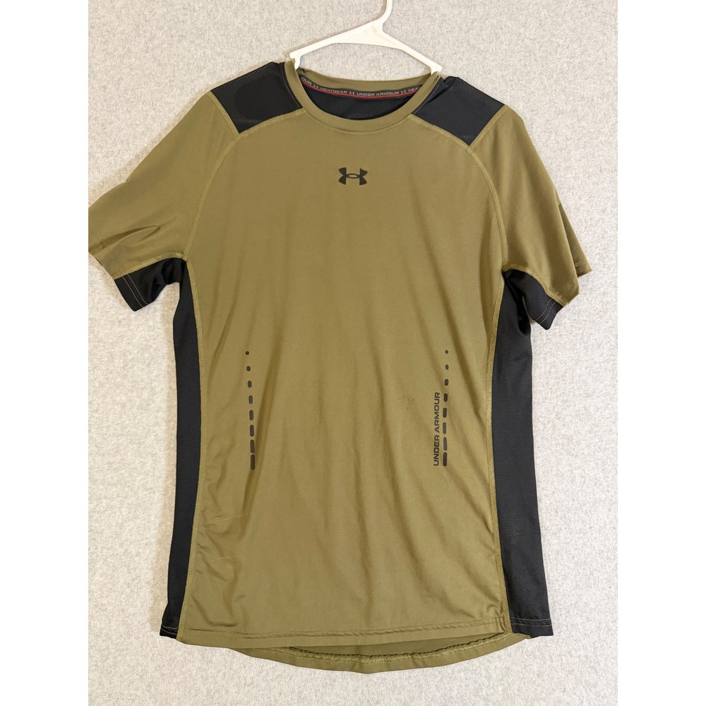 Under Armour Shirt Mens Medium HeatGear Training Athletic Mesh Olive Green Black